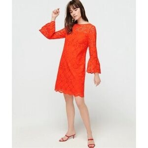 J. Crew Eyelet Lace Orange Dress Bell Sleeve‎ A Line Mini Cocktail Party Size 00